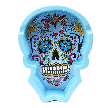 Sugar Skull Resin Ashtray - Blue