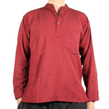 Plain Maroon Cotton Grandad Shirt